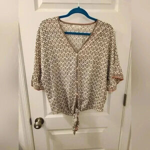 Max Studio Cream and Brown Patterned Top